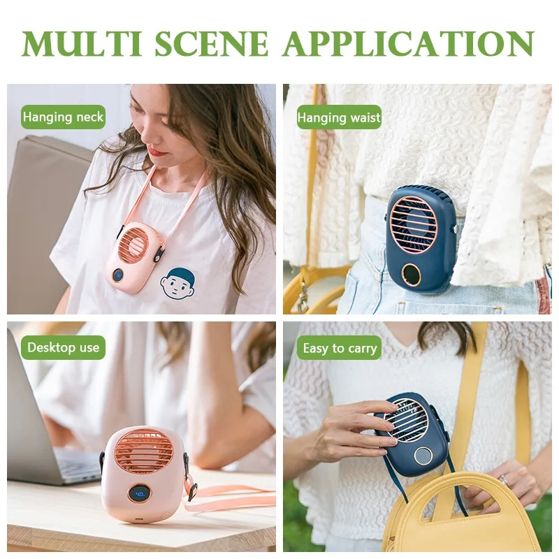 

Mini Portable Fan Neck Fan Usb Rechargeable Silent Cooling Air Cooler Outdoor Travel Handheld LED Display Pocket Ventilador