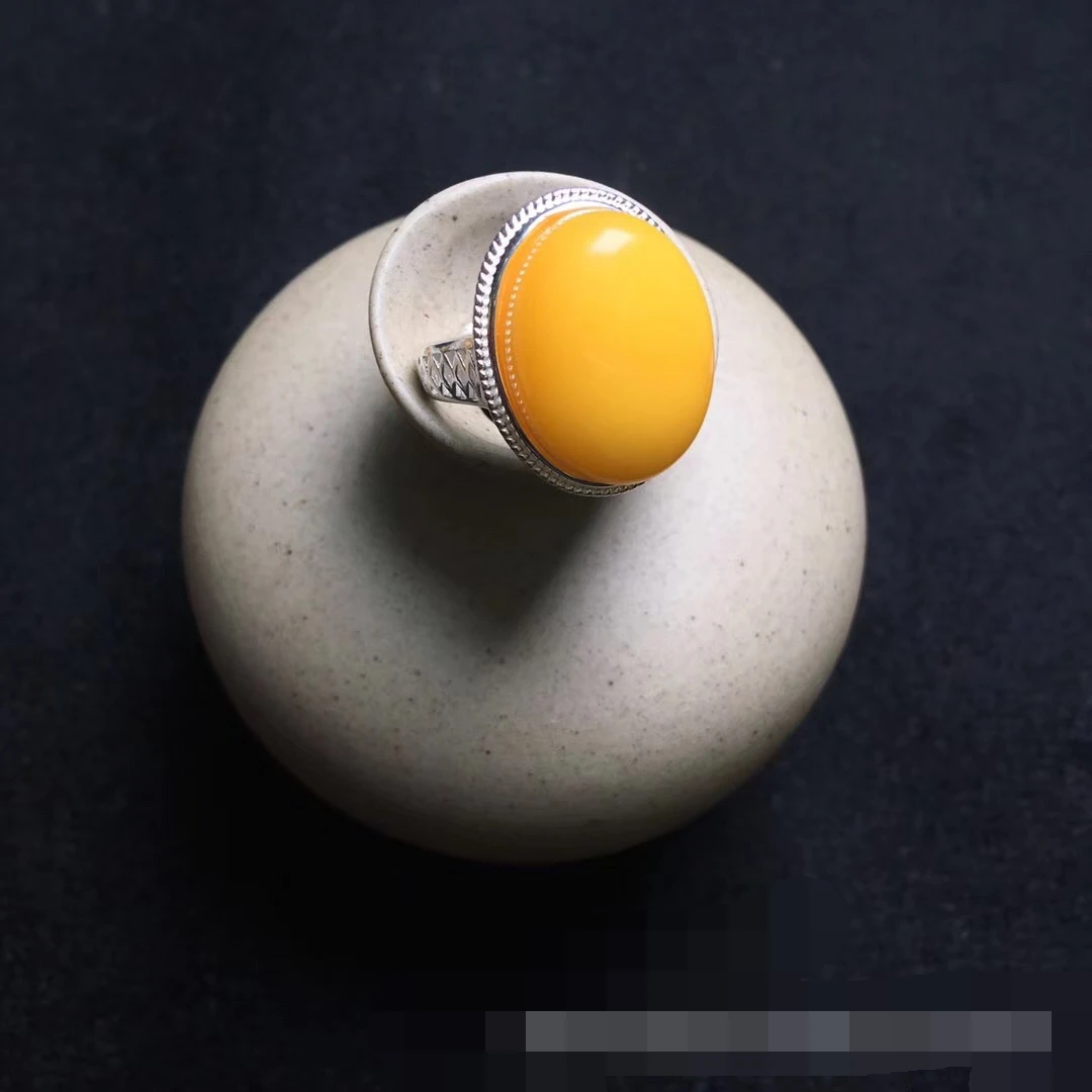 

Natural 925 sterling silver gilded inlaid amber rings natural Baltic Sea amber rings resizable rings for women