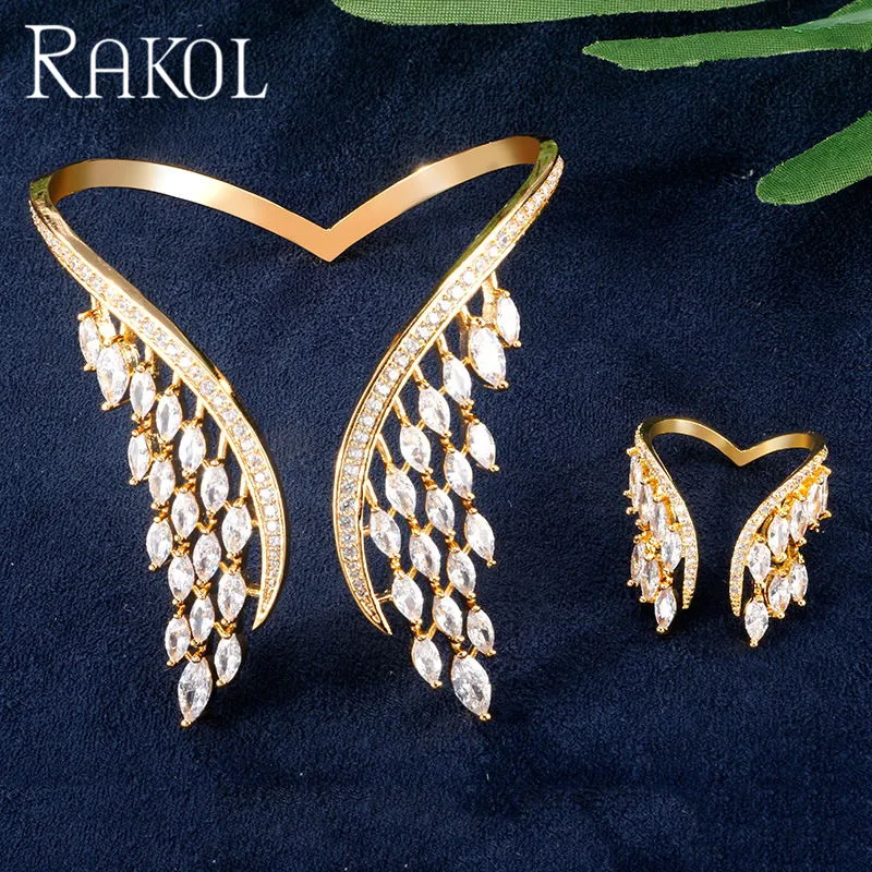 RAKOL преувеличенная личность кубический циркон браслет кольцо Роскошный Дамский