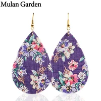 mulan garden trendy leather earrings for women flower statement water drop earrings fashion jewelry women accessories wholesale