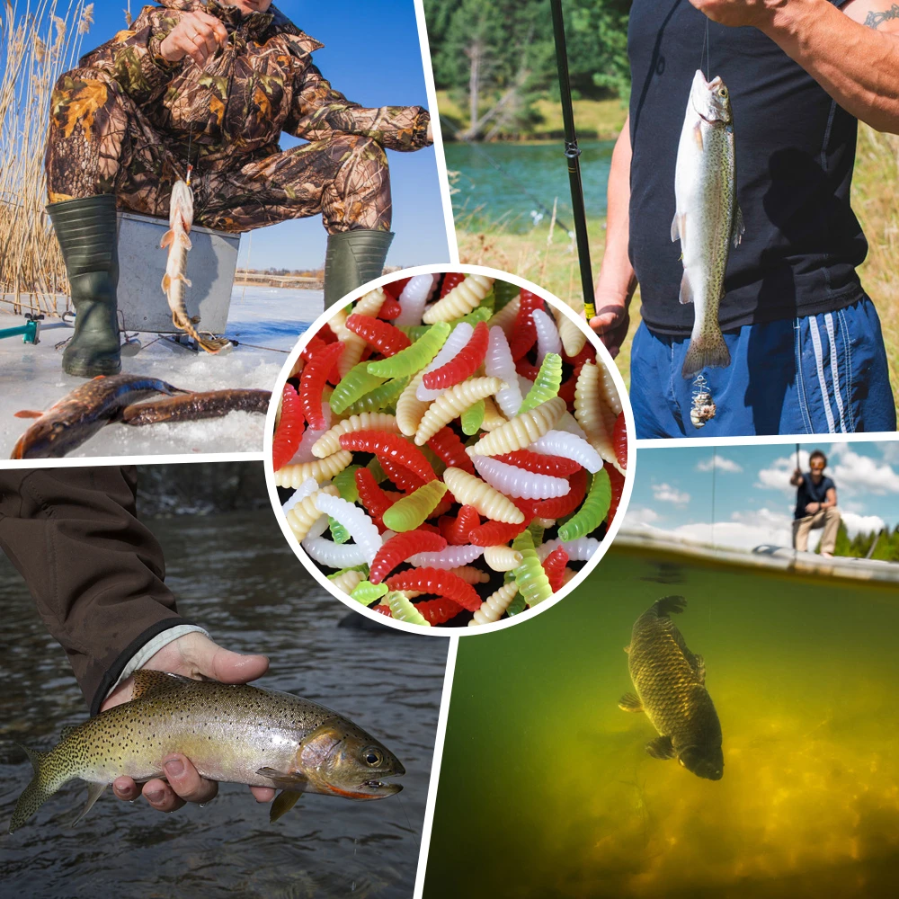 80/100pcs Fishing Lure 2cm Soft Plastic Artficial aggot Grub Worm Bait Lures With Bottle Fake Accessories | Спорт и развлечения