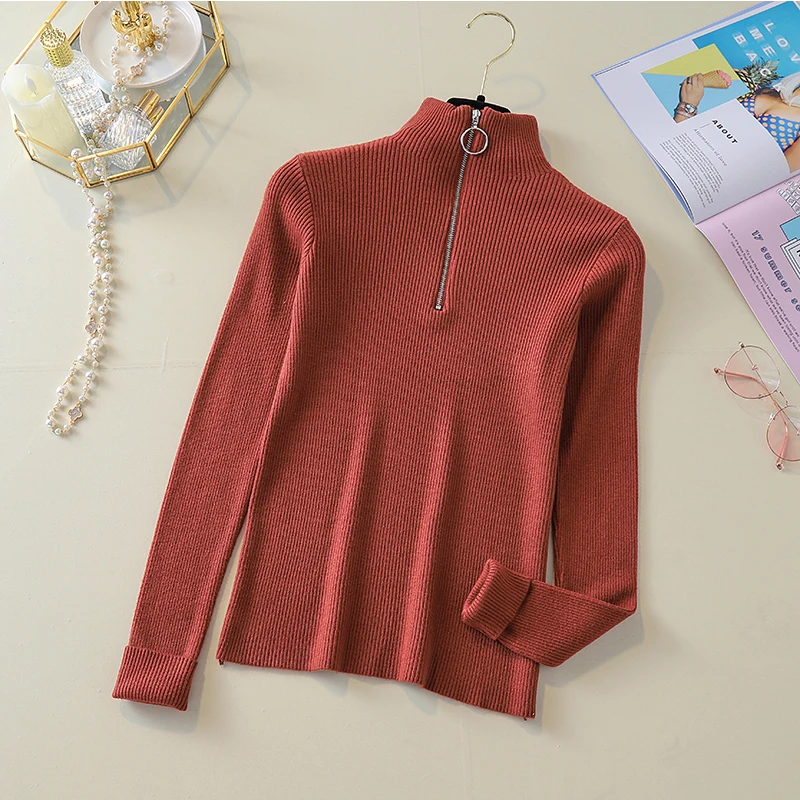 Женский трикотажный пуловер на молнии с кольцом Осень-зима женские элегантные