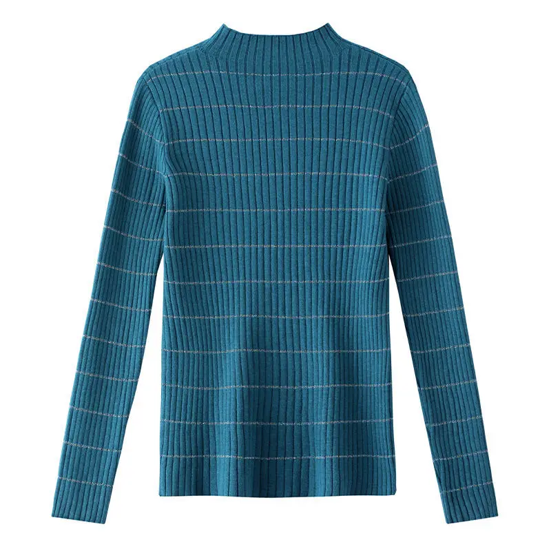 Женский приталенный свитер универсальный трикотажный пуловер с высоким