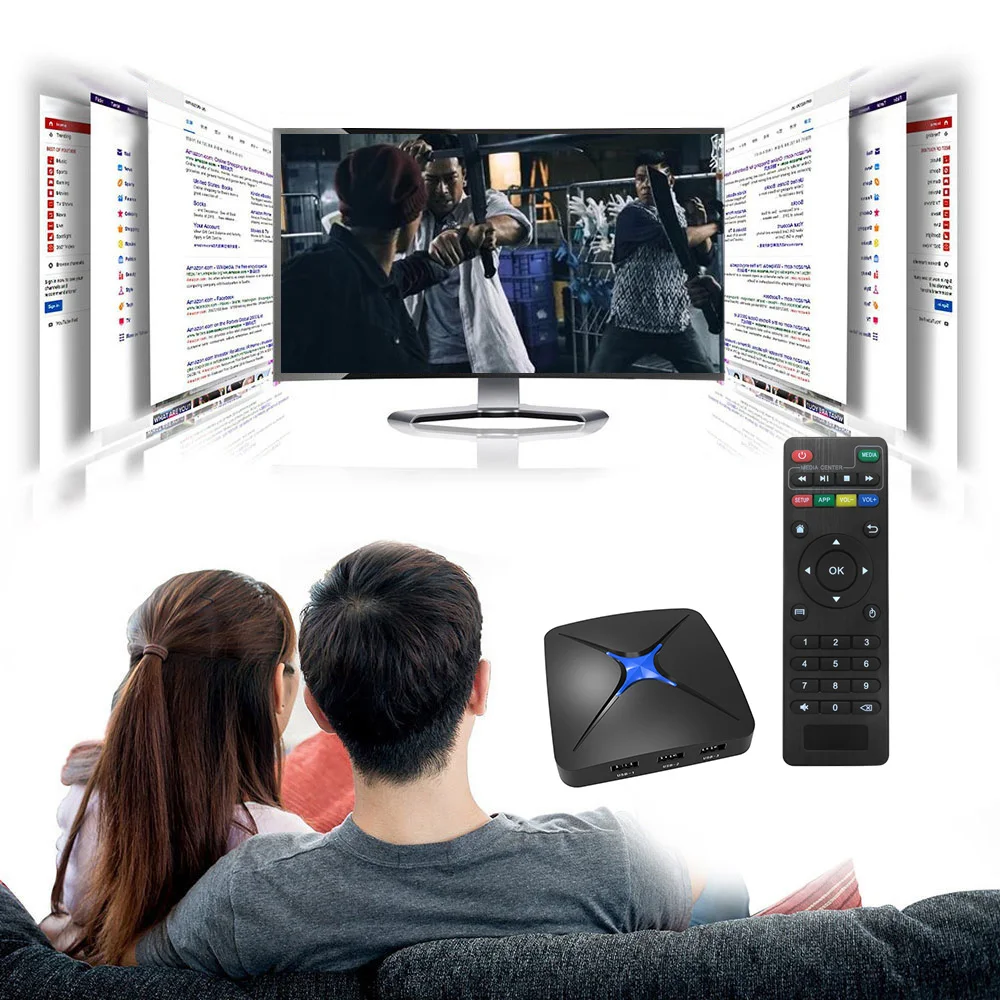 T96N + Smart Android 7 1 ТВ приставка 4 ГБ/32 ГБ RK3328 Четырехъядерный 4K USB3.0 DLNA Miracast AirPlay двойной