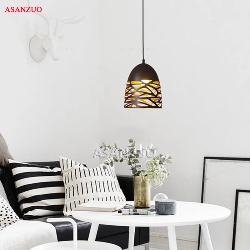 

Vintage Pendant Lights Hollow Black Iron Pendant Lamp Kitchen Fixtures Dining Room Table Hanglamp avize luminaria Home Lighting