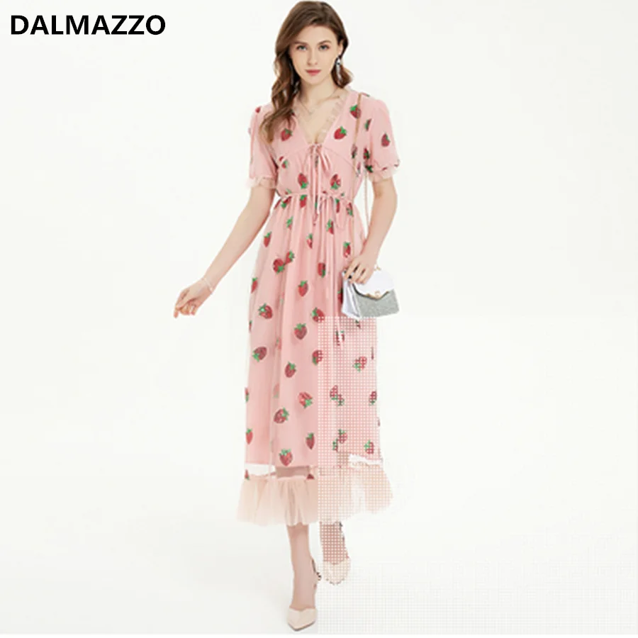 Женское Сетчатое длинное платье с блестками розовое праздничное V-образным