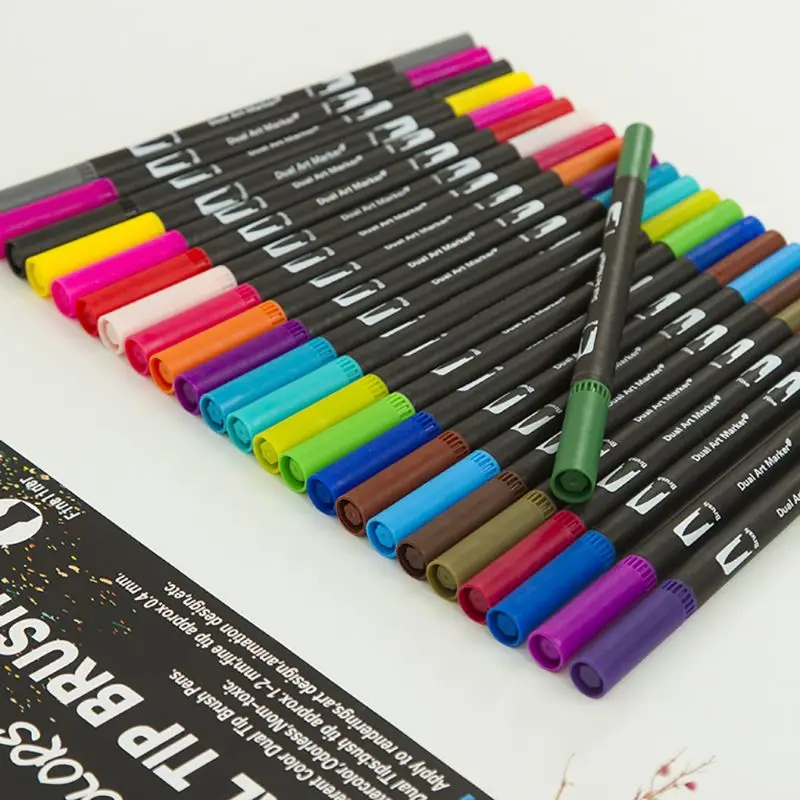 

100 Colors Paint Marker Brush Pen Dual Tips Fine Point Water Based Art Markers U4LD