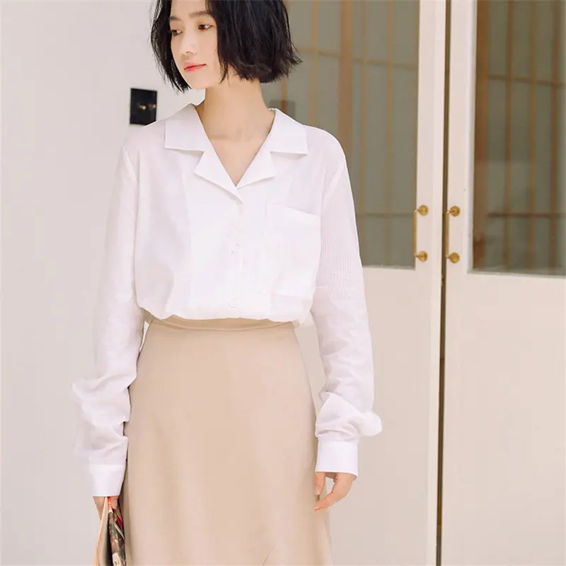 

HziriP Brief Geometric Long Sleeve All Match Elegant Chic 2020 Vintage Retro Striped Streetwear Large Size Office Lady Shirts