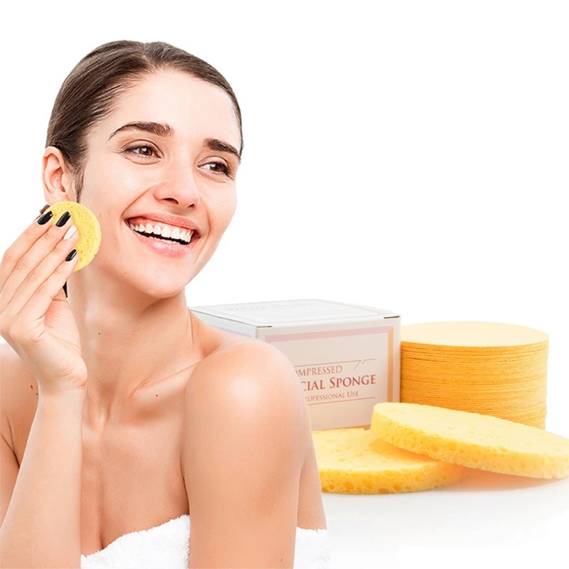 

50pcs Compressed Facial Sponges Round Makeup Removal Tool Natural Wood Pulp Cosmetic Spa Sponge for Face Cleansing