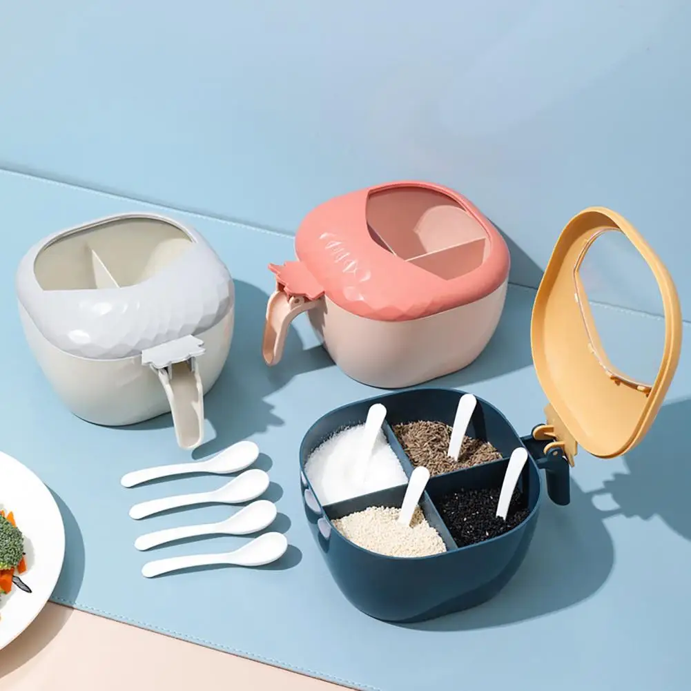 

Seasoning Box 4 Cells Multifunctional Plastic Condiment Storage Dispenser for Kitchen
