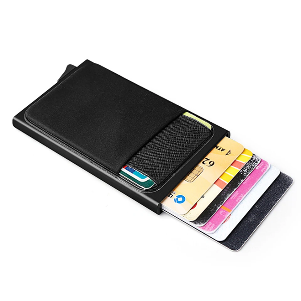 Oswego алюминиевый держатель для кредитных карт кошелек с эластичным задним мешком RFID держатель для банковских карт автоматический футляр для удостоверения личности унисекс
