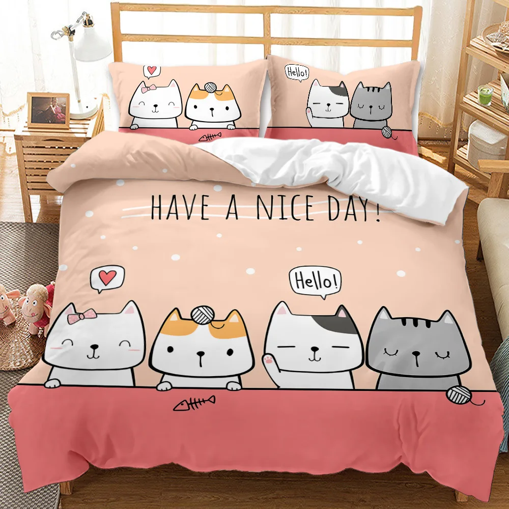 

2021 new Fashion Cute cartoon cat beauty girl style HD Digital DJ Print Bedding Sets Duvet Cover Pillowcase 2/3pcs single king