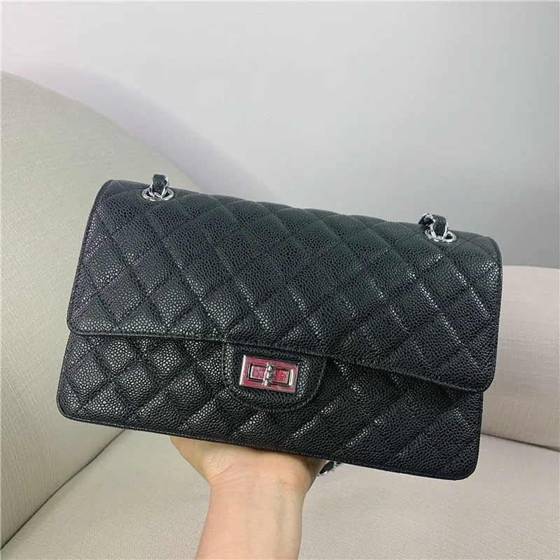 

2020 Summer New Xiaoxiang Rhombus Chain Bag Caviar Genuine Cattlehide Leather Surface One Shoulder Crossbody Women Bag Tide