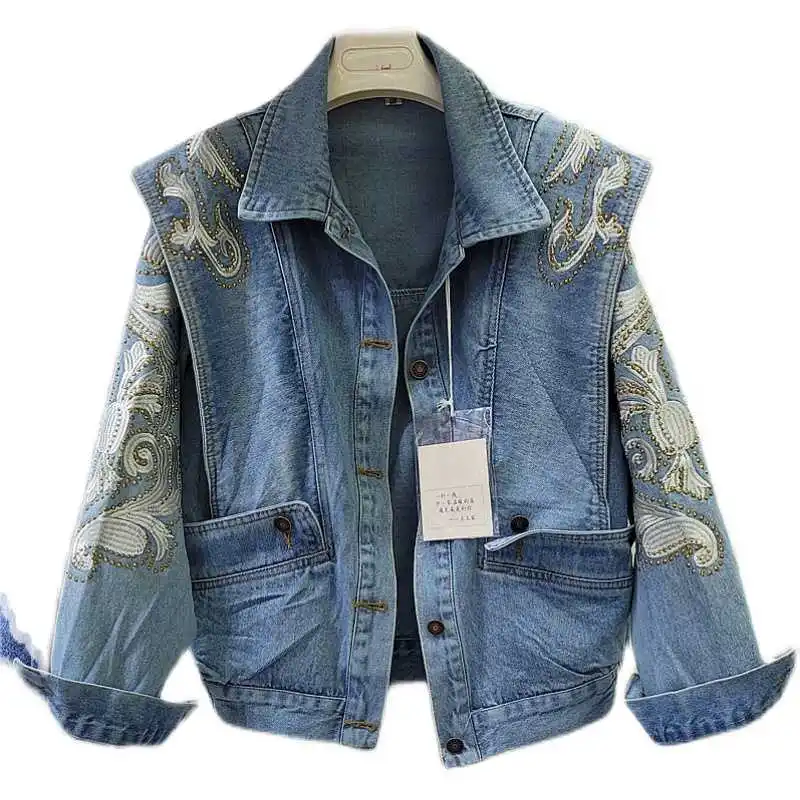 

Women Spring Loose Denim Jean Jacket Coat Windbreaker Hot Drill Short Za Streetwear Harajuku Basic Chaqueta Mujer Clothes
