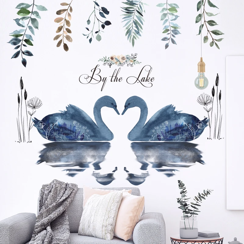 Красивая парная Съемная Настенная Наклейка с лебедями Самоклеящиеся украшения