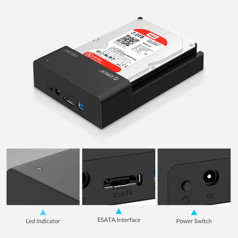 ORICO 2,5 3,5 дюймов HDD Caddy без инструментов SATA для usb type B ESATA внешний SSD корпус до 8 ТБ HDD док-станция для ноутбука