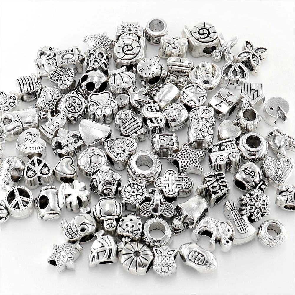 Смешанные Винтажные бусины 50 шт./лот подходят для браслетов Pandora шармы