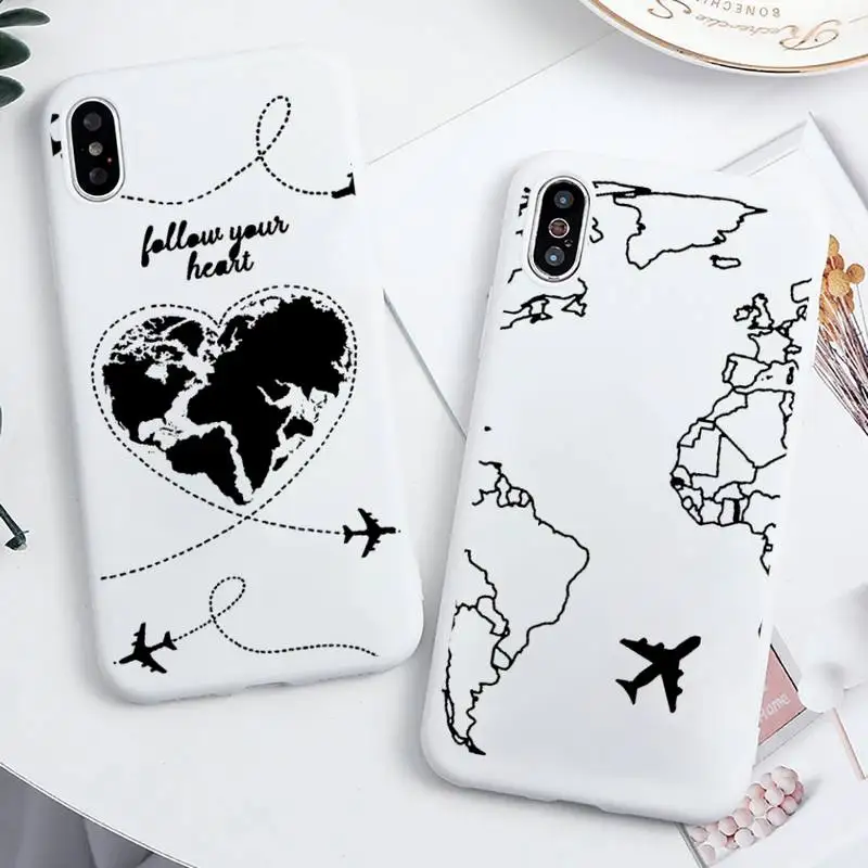

World map travl airplane pattern Phone Case Candy Color for iPhone 6 6S 7 8 11 12 XS X SE 2020 XR mini pro Plus MAX funda