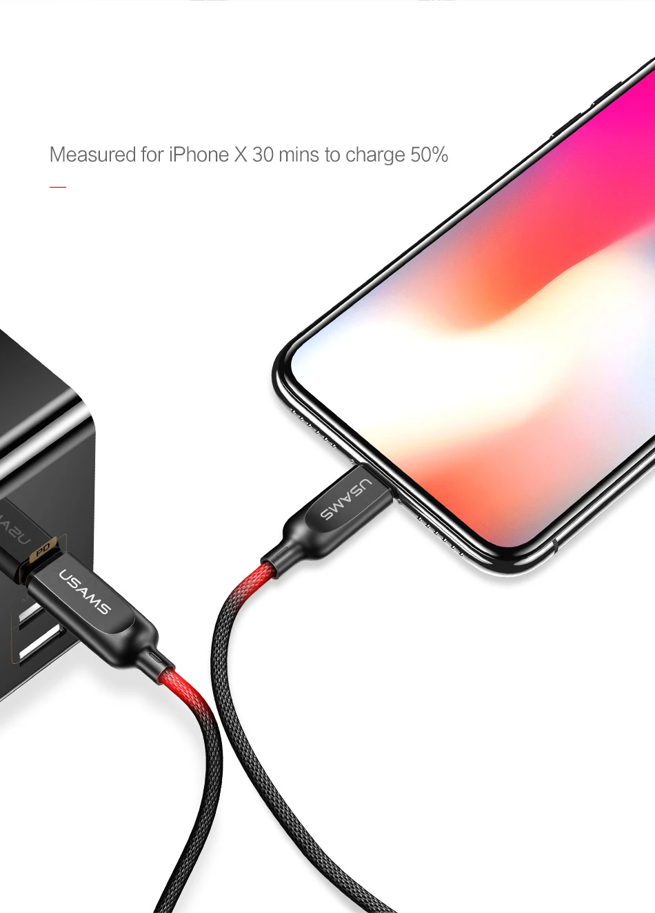 USAMS USB 18 Вт type C для освещения PD кабель для быстрой зарядки для iPhone X 8 7 6 type-C до 8-контактный кабель для синхронизации USB для iOS 8 9 10 11 шнур