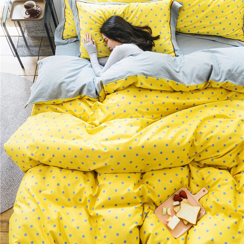 

Modern Style 80s Pure Cotton 4pcs Duvet Cover Bed Sheet Pillowcases Wave Point Yellow Pink Leopard Caramell