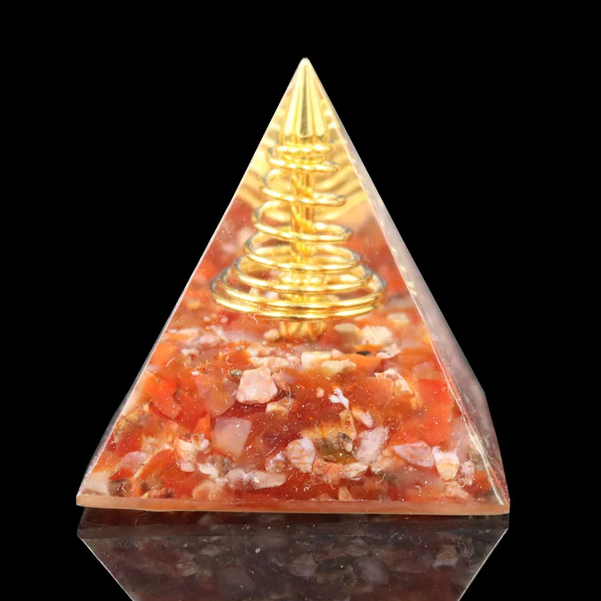 FYJS Unique Light Yellow Gold Color Spiral Spring Red Agates and Resin Pyramid Pendant Garnet Stone Jewelry | Украшения и