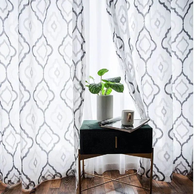 Mdoren простые черно белые Геометрические жаккардовые вуаль тюль занавески для