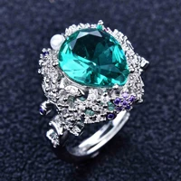 luxury 925 sterling silver ring emerald crystal zircon pearl rings for women wedding party ring gemstone fine jewelry wholesale