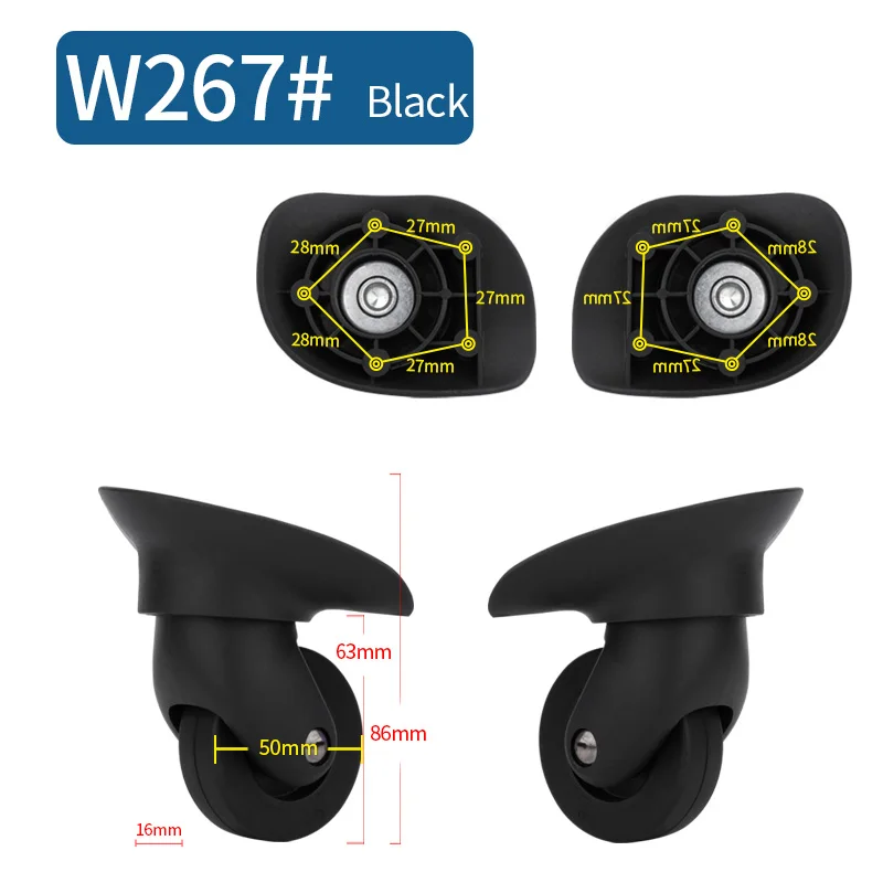 W267(2 Wheels)Black Чемодан Замена колеса ремонт фитинг чемодан тяга коробка оборудование Замена аксессуары 360 Универсальные ролики - Цвет: W267(2 Wheels)Black