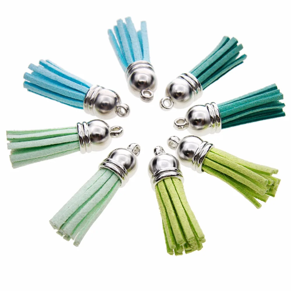 100 шт./компл. 50 цветов 40 мм Посеребренная Крышка кожаные подвески кисточки из