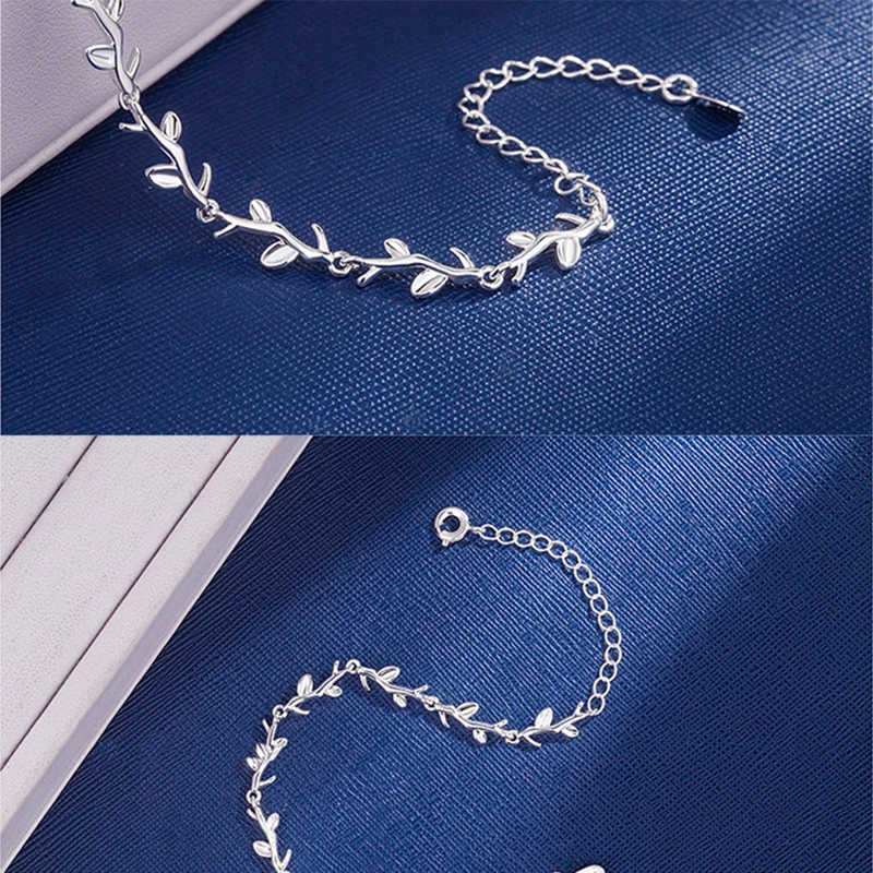 

New Silver Color Leaf Charm Bracelets For Women Girl Simple Elegent Adjustable Bracelet Fashion Jewelry