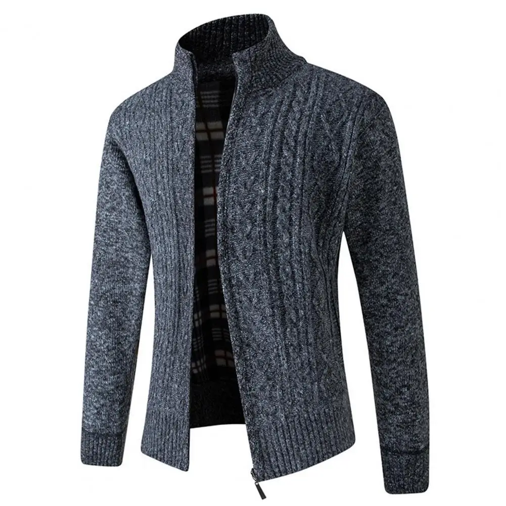 

Men Autumn Jacket 2021 Coat Stand Collar Plush Casual Cardigan Extra Thick Knitted Jacket for Daily Wear