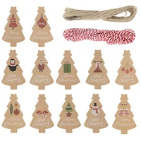 100120pcs kraft paper chrsitmas hang tags with rope santa claus snowman deer pattern xmas label gift wrapping decor gift cards