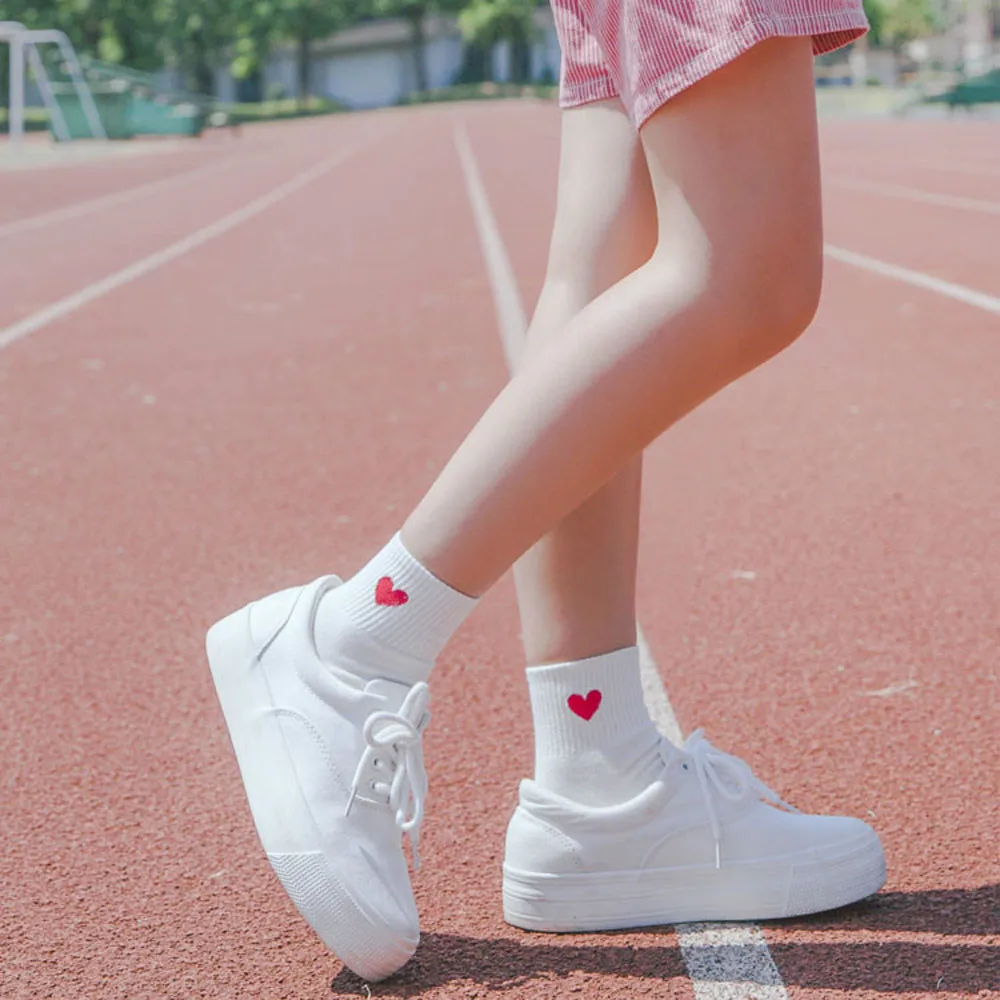 Женские милые удобные носки с принтом сердца мягкие дышащие до щиколотки 2019