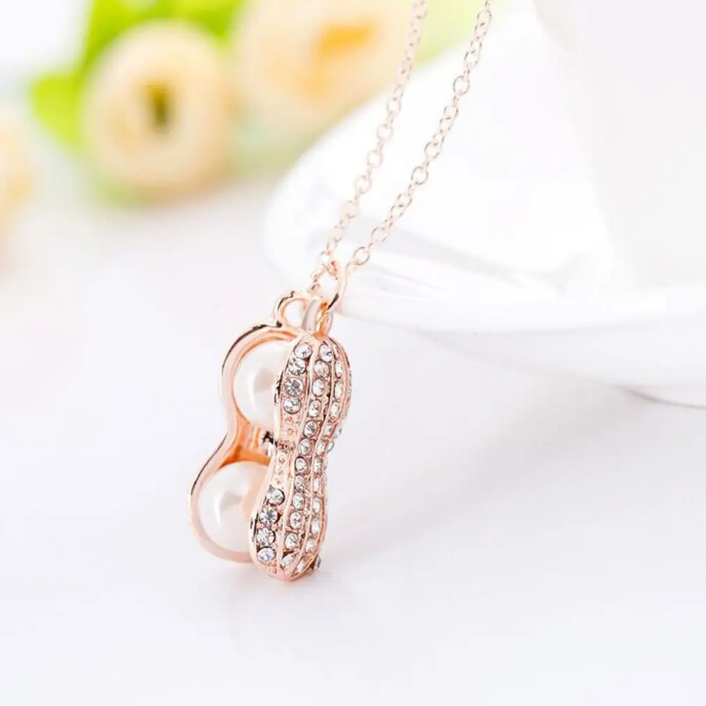 Peanut Crystal Pendant Imitation Natural Pearl Clavicle Chain Beautiful Rose Gold Silver Color | Украшения и аксессуары