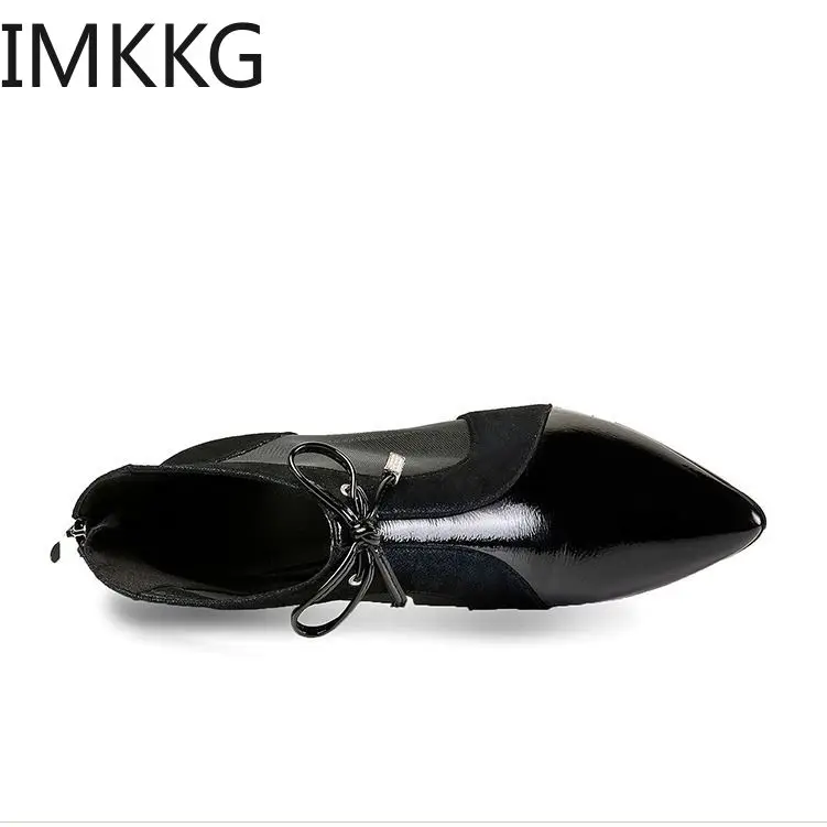 Новое поступление 2019 модная обувь женские Ботинки Ботильоны из лакированной