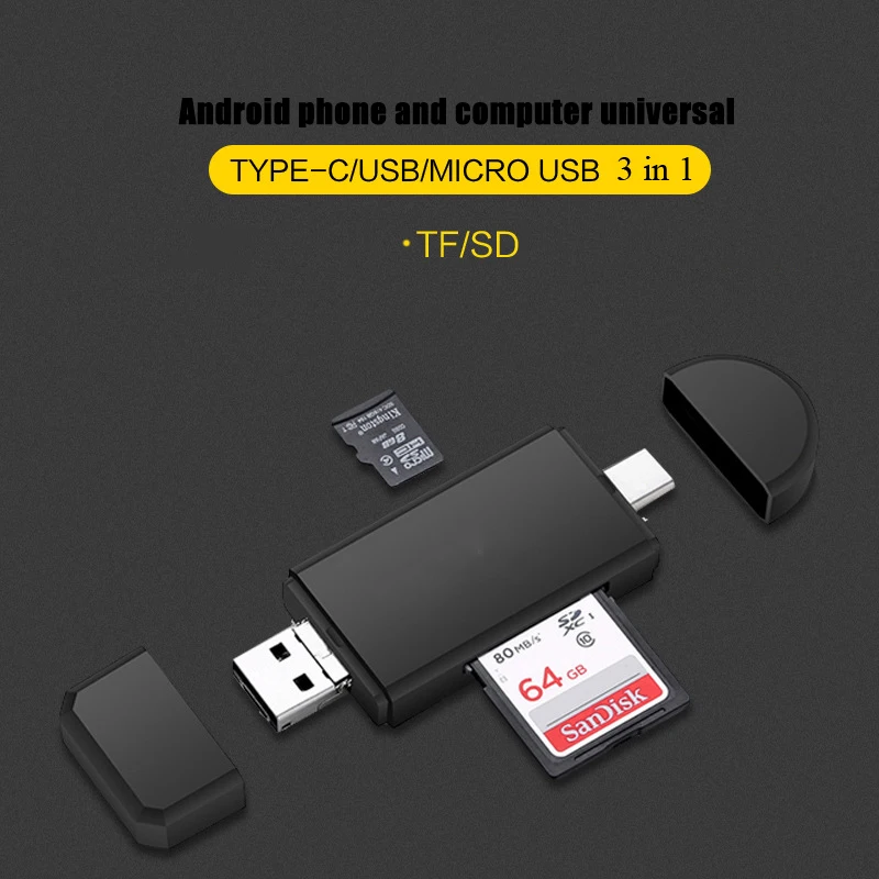 OTG 2 0 кард-ридер 3-в-1 адаптер для кабеля типа с микро-USB и USB высокоскоростной