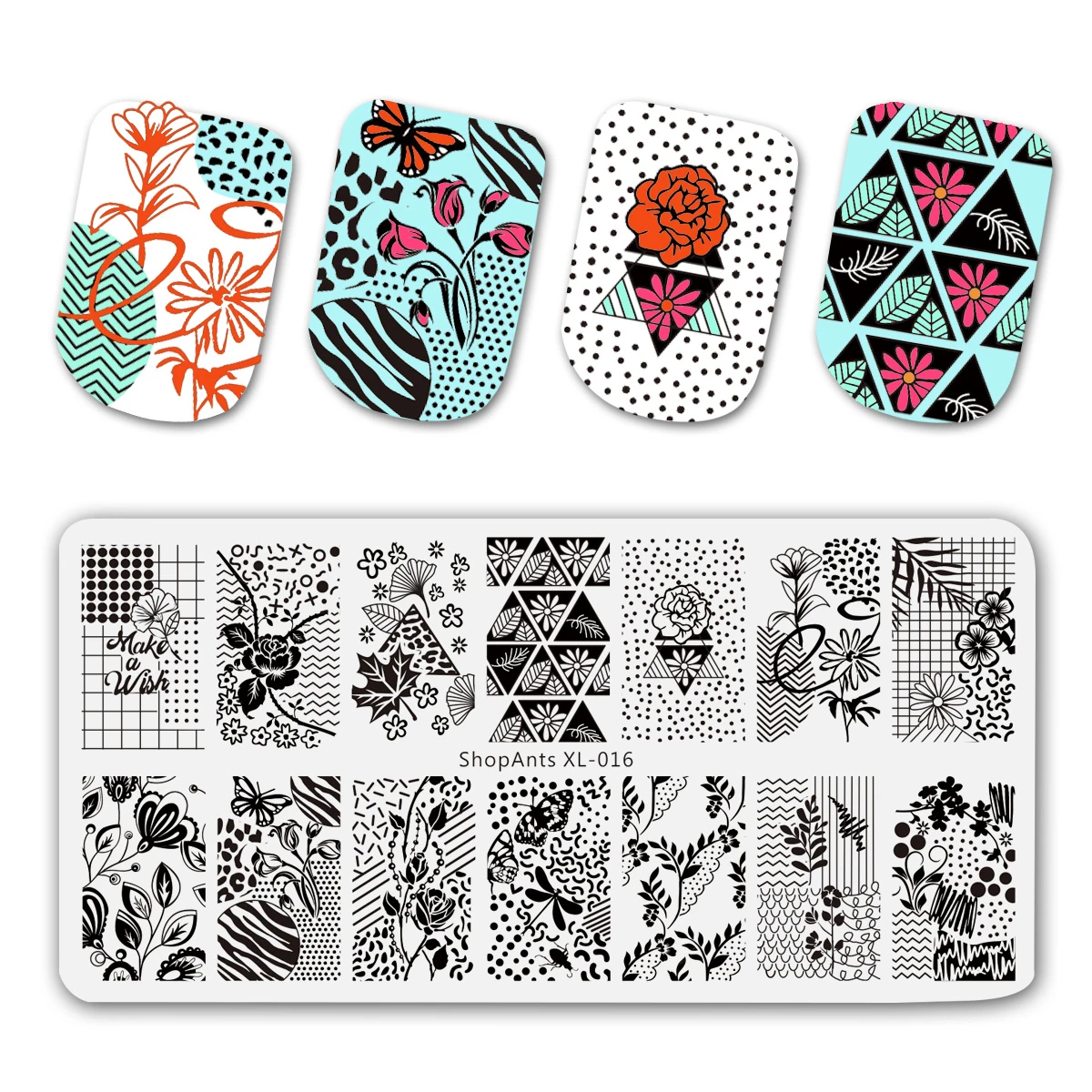 Штамповочные пластины для ногтей ShopAnts изображение цветов роз Листьев 12*6 см