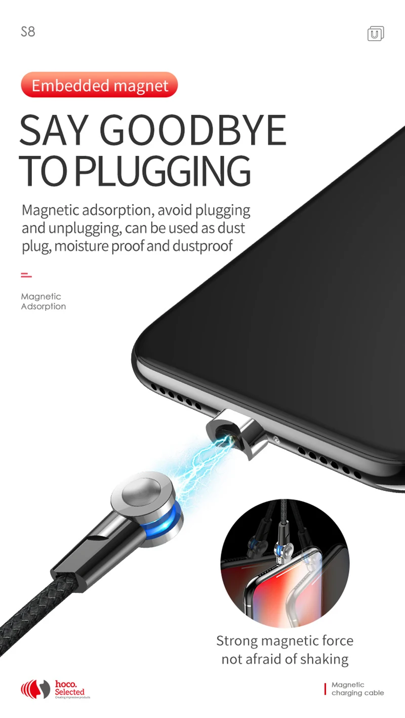 HOCO 180 градусов вращающийся магнитный кабель 3A Быстрая зарядка Micro usb type C кабель светодиодный провод для Apple iPhone samsung Xiaomi huawei