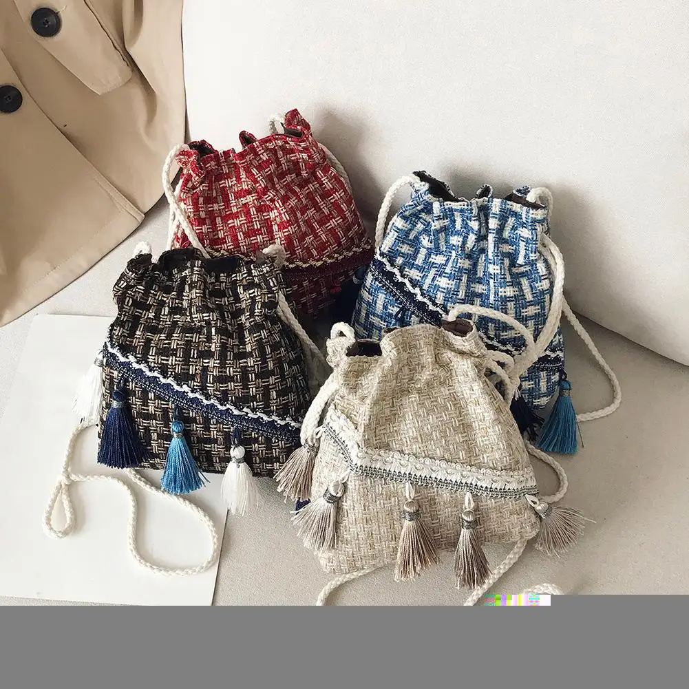 

Винтажная женская сумка через плечо, плетеная Сумка через плечо с кисточками и шнурком в этническом стиле, горячая Распродажа