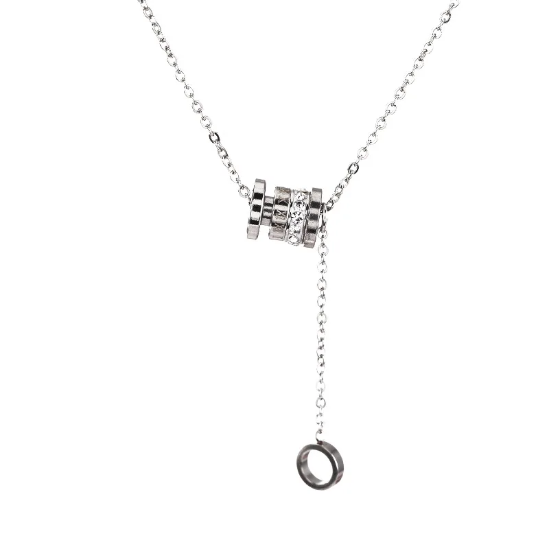

2021 new fashion design sense rose gold mesh belt zircon pendant clavicle chain link necklace titanium steel does not fade