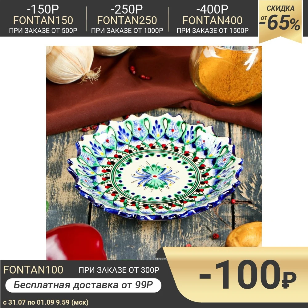 Тарелка плоская рифленая Риштанская Керамика 15см 1573766 | Дом и сад