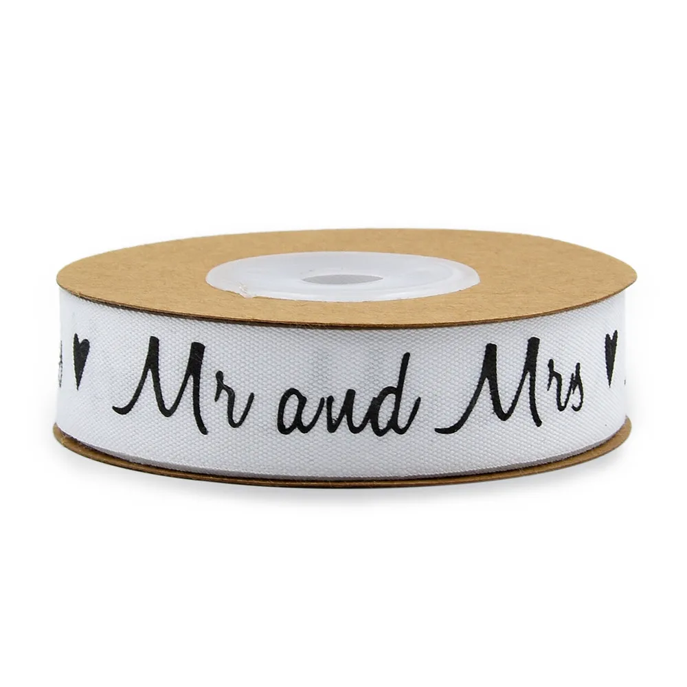 1 roll-Mr Mrs 3 рулона/набор 1,5 см 10 м/рулон хлопок буквы печать Свадебная лента для DIY Свадебная вечеринка украшения цветок подарочная упаковка Mr& Mrs - Цвет: 1 roll-Mr Mrs