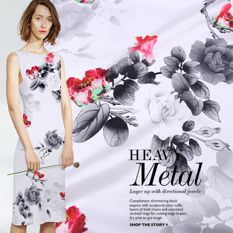 

Customized summer silk stretch satin digital printing fabric skin-friendly soft and slippery silk dress shirt satin fabric