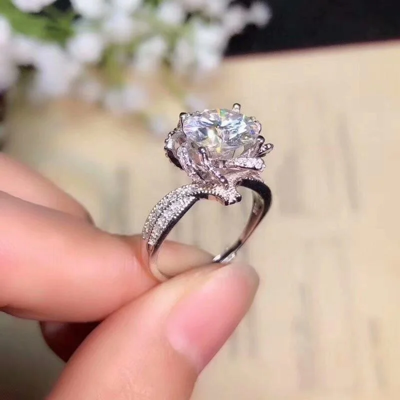 Kkmall магазин круглых серебряных колец с муассанитом 1.00ct D VVS Роскошные колечки из