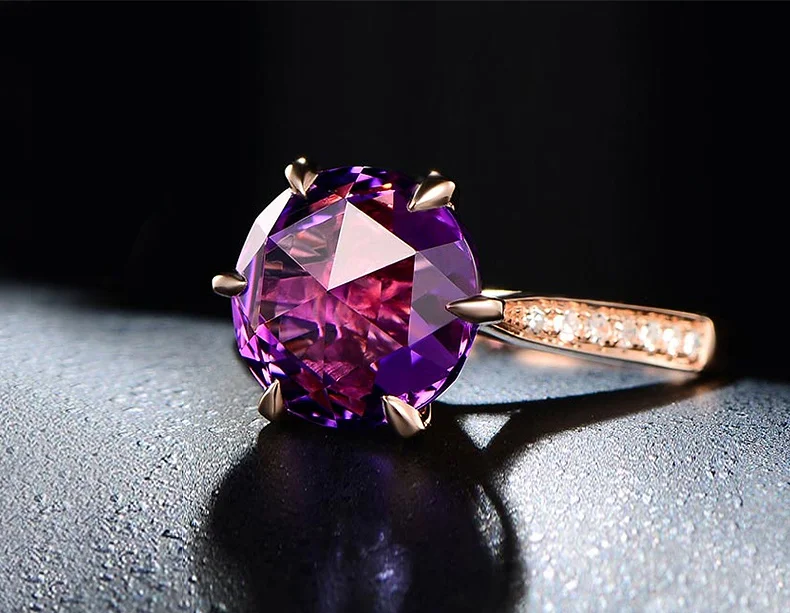 Женское кольцо из чистого золота в форме сердца с аметистом 2020 | Украшения и