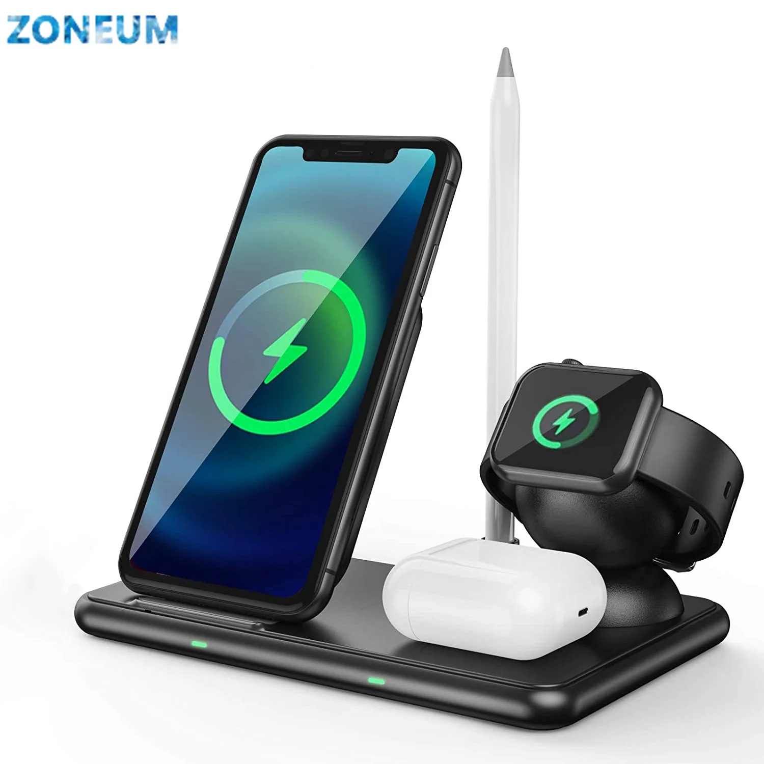 

ZONEUM 4 in 1 Wireless Charging Station For Apple Watch Airpods Pro Charger 15W Charging Dock for iPhone 12 Chargers Station