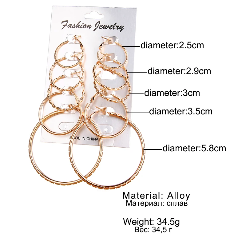 IFMIA 6 пар бриллиантовые большие круглые серьги модные украшения для женщин и