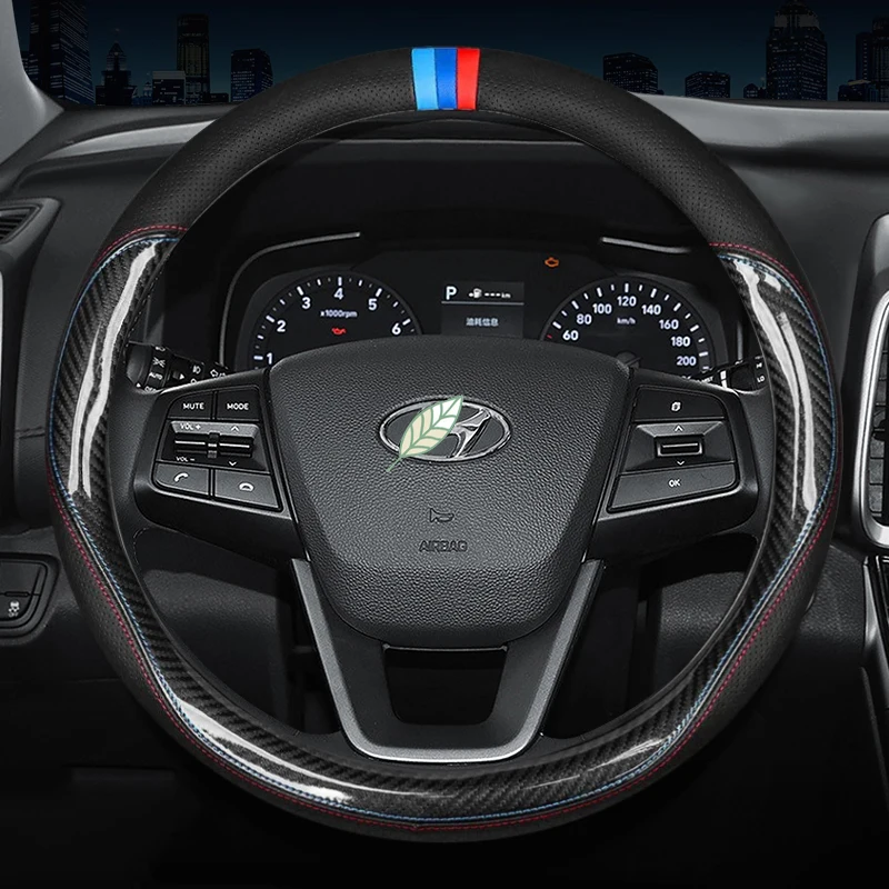 

Carbon Fiber Cow Leather Steering Wheel Cover For Elantra i10 ix25 ix35 Grand Starex SantaFe Sonata Tucson Getz Matrix Accent