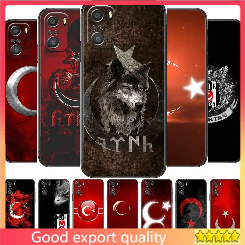 

I love Turkish flag cartoon Phone Case For XiaoMi Redmi Note 10 9 9s 8 7 6 5 A Pro s T Black Cover Silicone Back Pre style