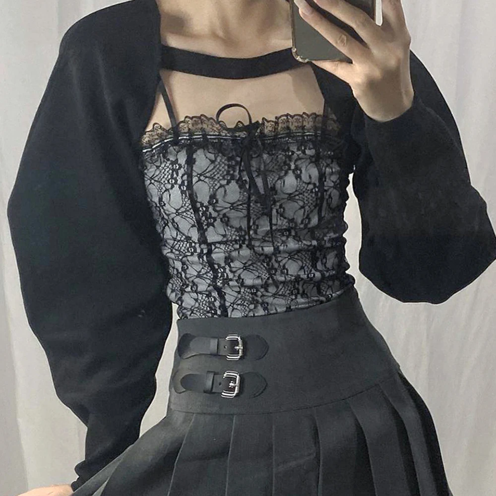 

Missnight Black Floral Lace Top Ruffles Sexy Tank Tops Double Layers Sling Bow Gothic Top Streetwear Camis Top 2021 Vintage
